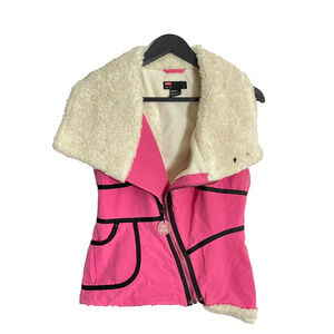 Diesel XS Vintage Sherpa Vest Pink Moto Full Zip Up Y2K Jacket Festival